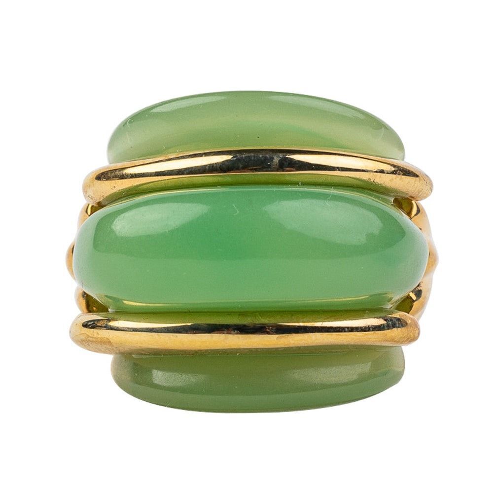 Kenneth Jay Lane gold-plated green faux jade double ribbed adjustable ring New